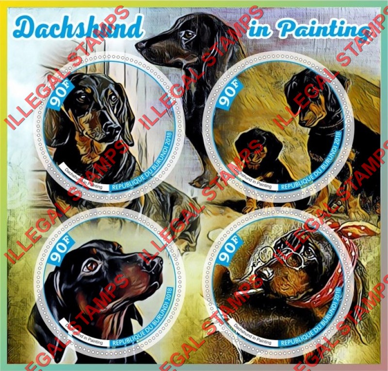 Burundi 2018 Dogs Dachshund in Painting Counterfeit Illegal Stamp Souvenir Sheet of 4