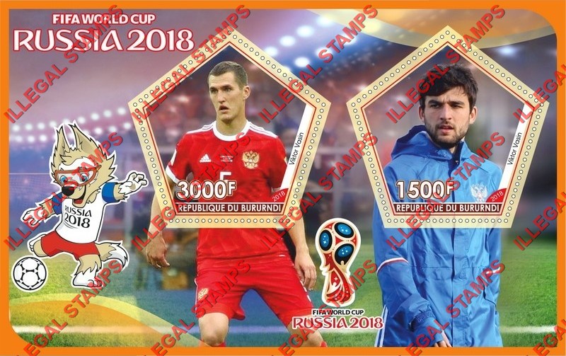 Burundi 2018 FIFA World Cup Soccer in Russia Counterfeit Illegal Stamp Souvenir Sheet of 2