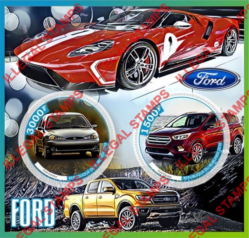 Burundi 2018 Ford Cars and Trucks Counterfeit Illegal Stamp Souvenir Sheet of 2