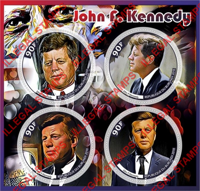 Burundi 2018 John F. Kennedy (different a) Counterfeit Illegal Stamp Souvenir Sheet of 4