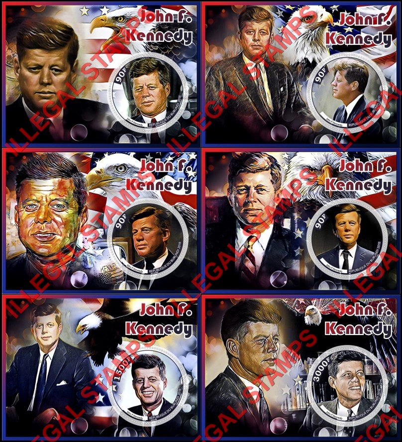 Burundi 2018 John F. Kennedy (different a) Counterfeit Illegal Stamp Souvenir Sheets of 1