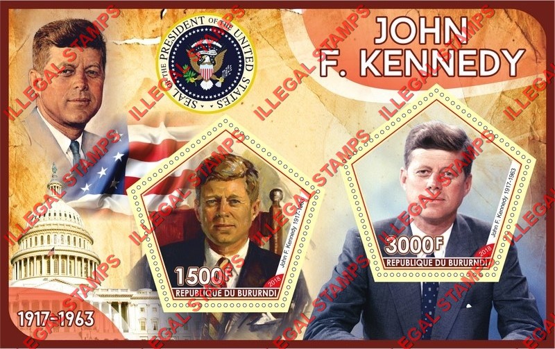 Burundi 2018 John F. Kennedy (different) Counterfeit Illegal Stamp Souvenir Sheet of 2