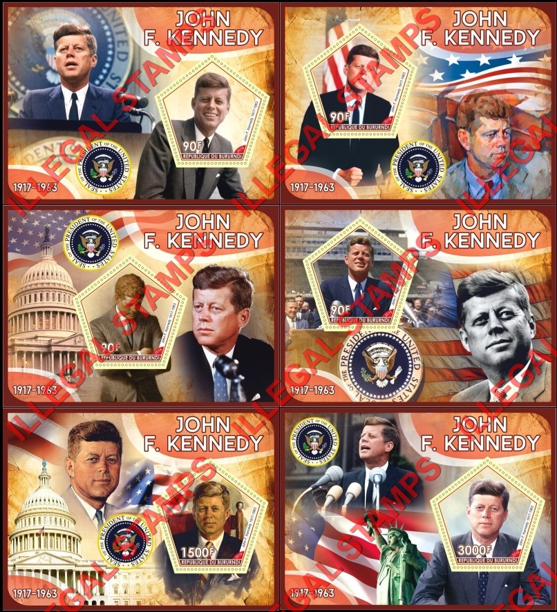 Burundi 2018 John F. Kennedy (different) Counterfeit Illegal Stamp Souvenir Sheets of 1