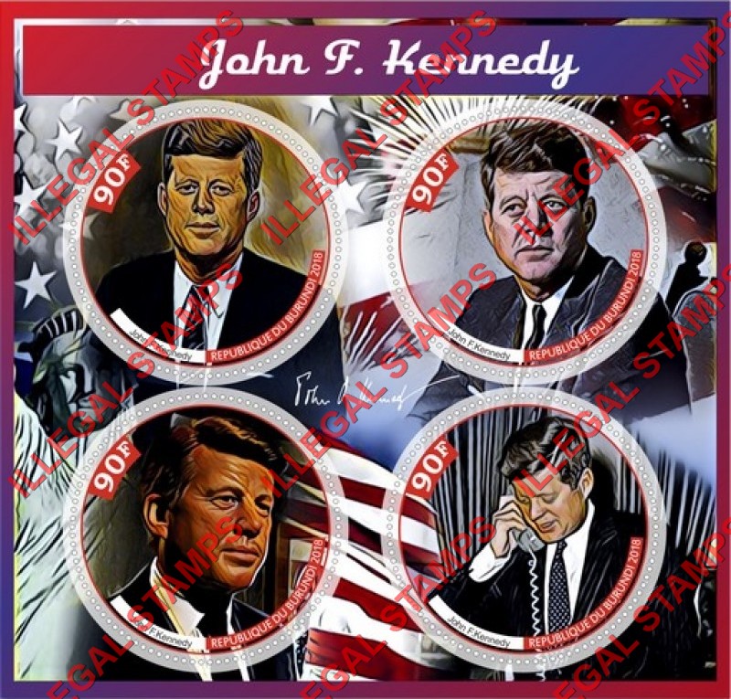 Burundi 2018 John F. Kennedy Counterfeit Illegal Stamp Souvenir Sheet of 4