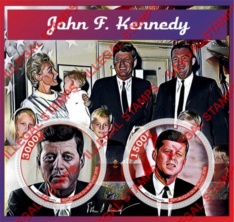 Burundi 2018 John F. Kennedy Counterfeit Illegal Stamp Souvenir Sheet of 2
