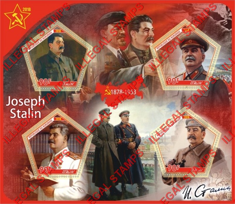 Burundi 2018 Joseph Stalin Counterfeit Illegal Stamp Souvenir Sheet of 4
