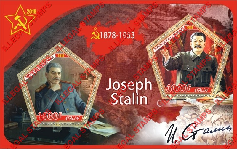 Burundi 2018 Joseph Stalin Counterfeit Illegal Stamp Souvenir Sheet of 2