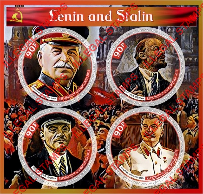 Burundi 2018 Lenin and Stalin Counterfeit Illegal Stamp Souvenir Sheet of 4