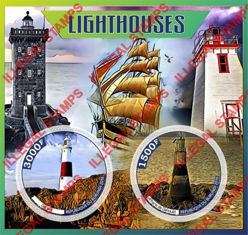 Burundi 2018 Lighthouses (different) Counterfeit Illegal Stamp Souvenir Sheet of 2