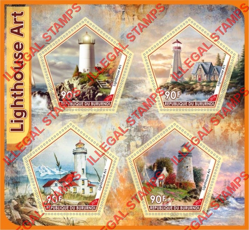 Burundi 2018 Lighthouses Counterfeit Illegal Stamp Souvenir Sheet of 4