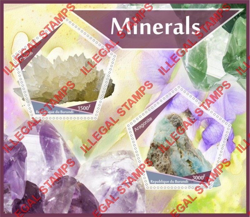 Burundi 2018 Minerals Counterfeit Illegal Stamp Souvenir Sheet of 2