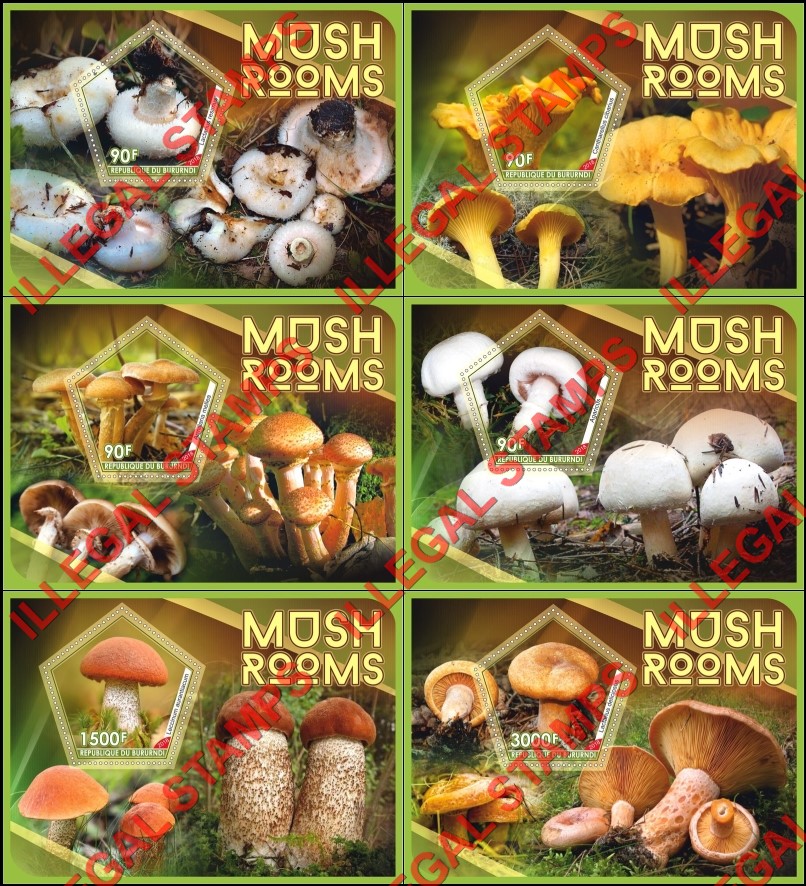 Burundi 2018 Mushrooms (different a) Counterfeit Illegal Stamp Souvenir Sheets of 1