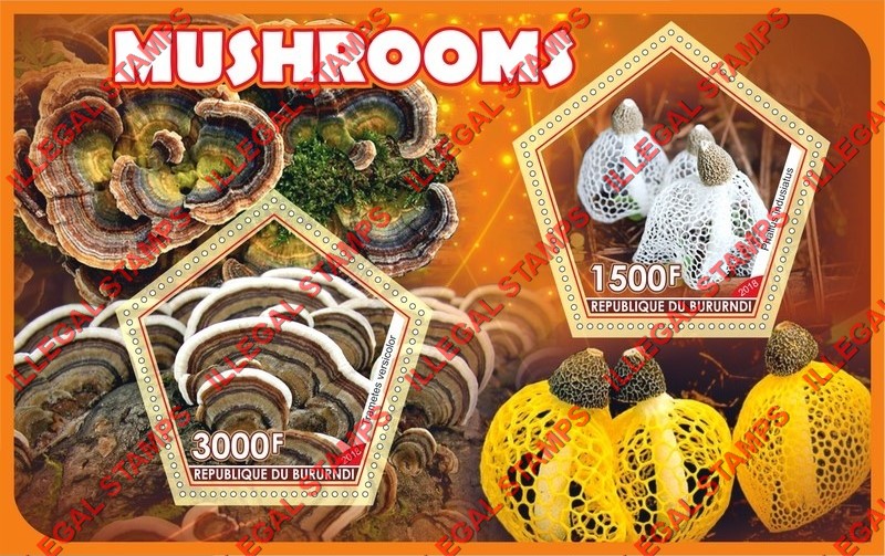 Burundi 2018 Mushrooms (different) Counterfeit Illegal Stamp Souvenir Sheet of 2
