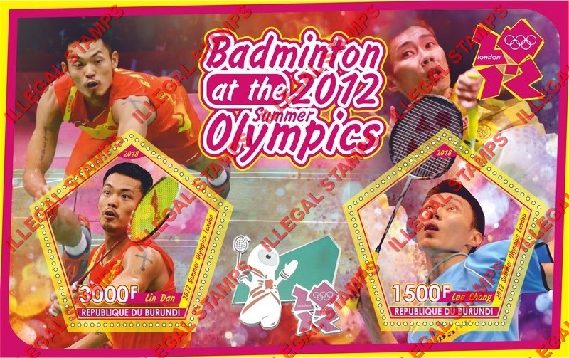 Burundi 2018 Olympic Games in London in 2012 Badminton Players Counterfeit Illegal Stamp Souvenir Sheet of 2