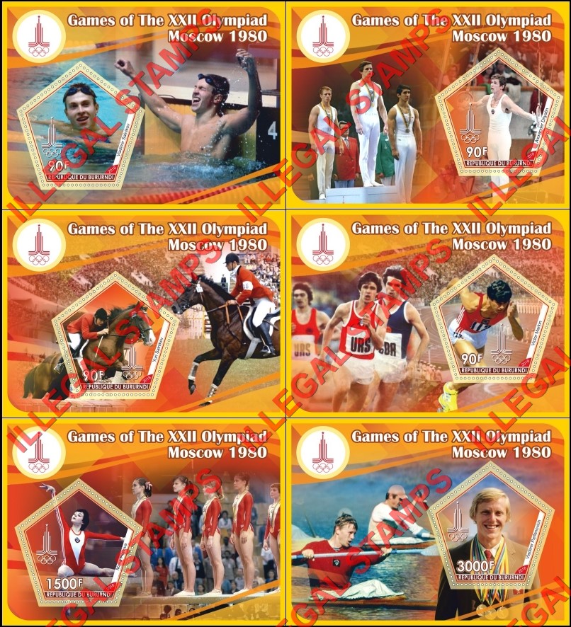 Burundi 2018 Olympic Games in Moscow in 1980 Counterfeit Illegal Stamp Souvenir Sheets of 1