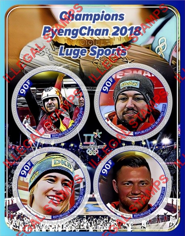 Burundi 2018 Olympic Games in PyeongChang in 2018 Luge Sports Champions Counterfeit Illegal Stamp Souvenir Sheet of 4