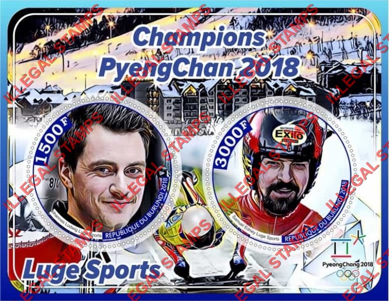 Burundi 2018 Olympic Games in PyeongChang in 2018 Luge Sports Champions Counterfeit Illegal Stamp Souvenir Sheet of 2