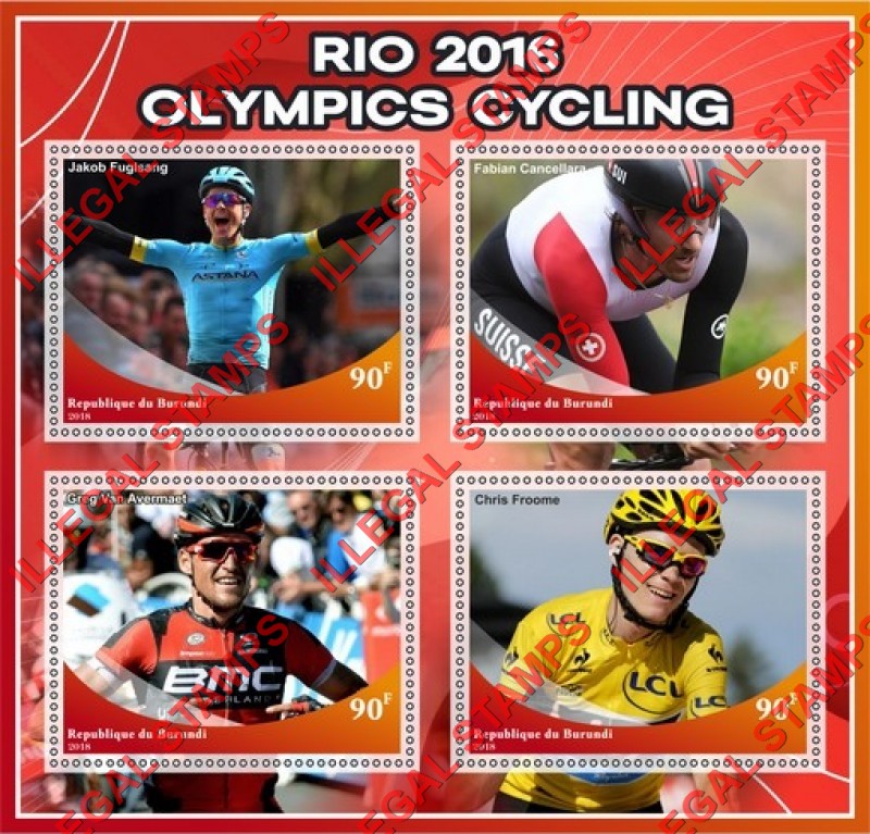Burundi 2018 Olympic Games in Rio in 2016 Cycling Counterfeit Illegal Stamp Souvenir Sheet of 4