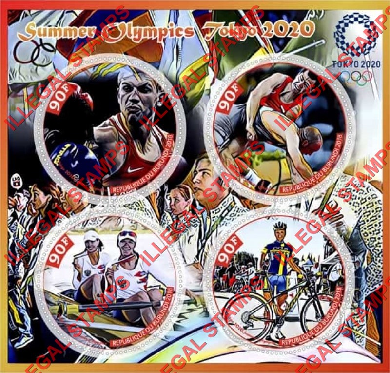 Burundi 2018 Olympic Games in Tokyo in 2020 Counterfeit Illegal Stamp Souvenir Sheet of 4