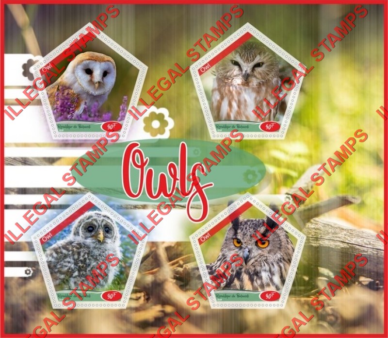 Burundi 2018 Owls Counterfeit Illegal Stamp Souvenir Sheet of 4