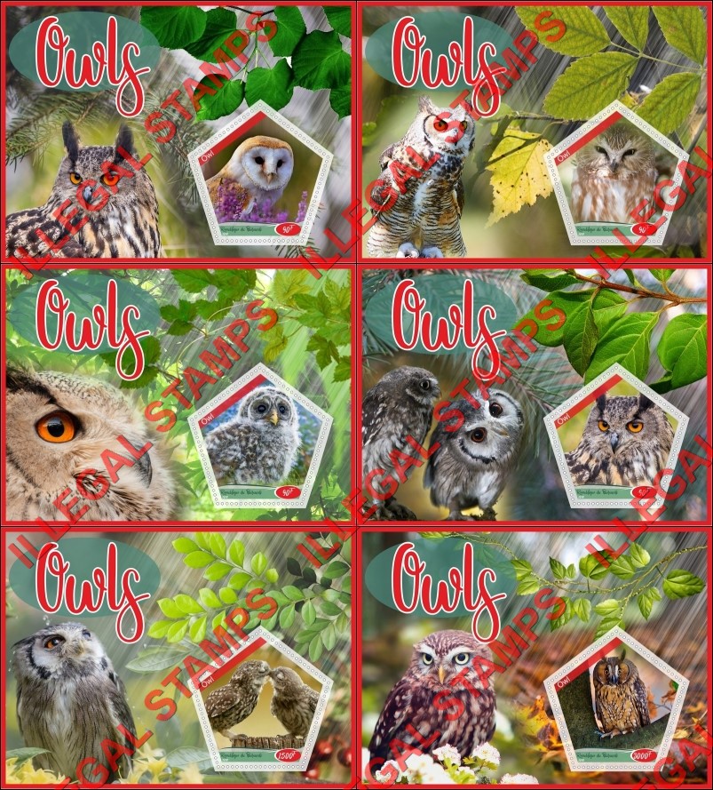 Burundi 2018 Owls Counterfeit Illegal Stamp Souvenir Sheets of 1