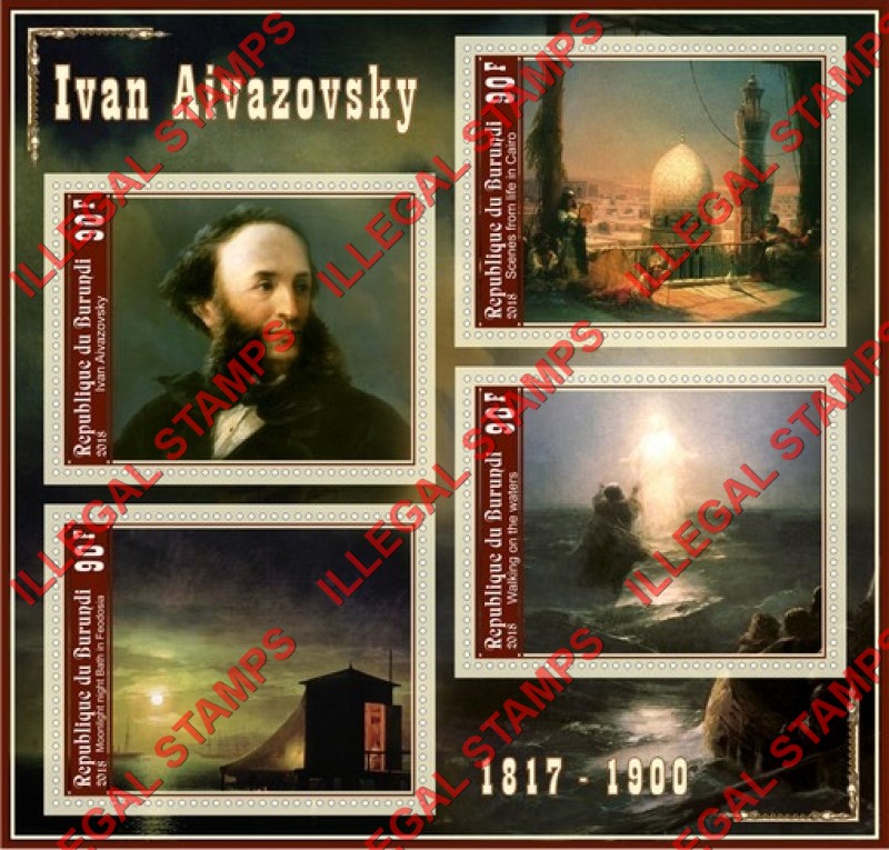 Burundi 2018 Paintings by Ivan Aivazovsky Counterfeit Illegal Stamp Souvenir Sheet of 4