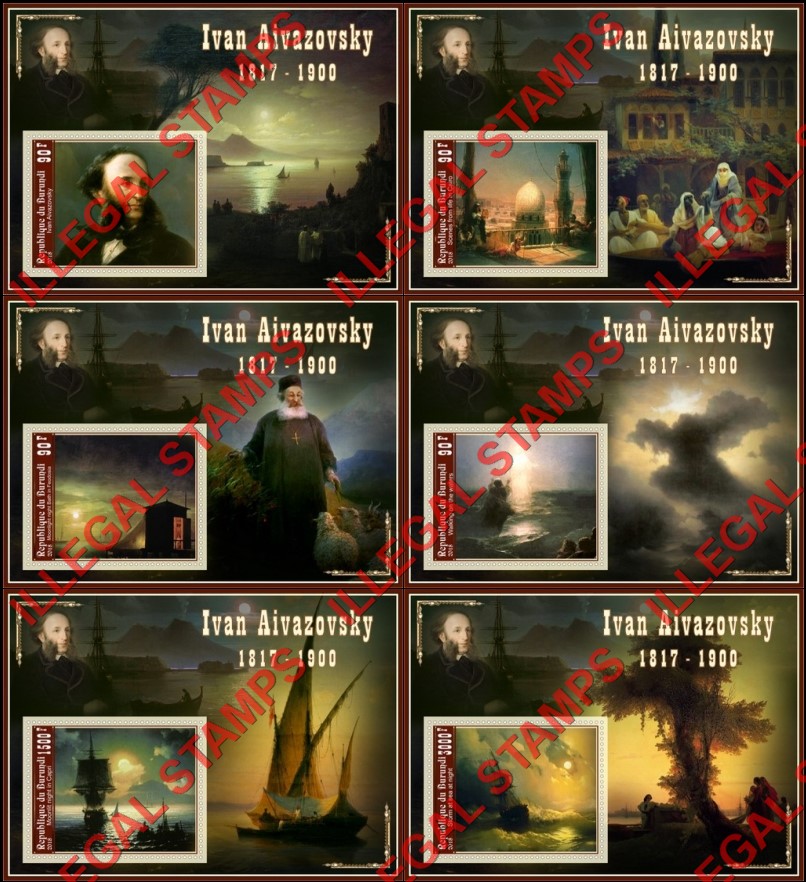 Burundi 2018 Paintings by Ivan Aivazovsky Counterfeit Illegal Stamp Souvenir Sheets of 1