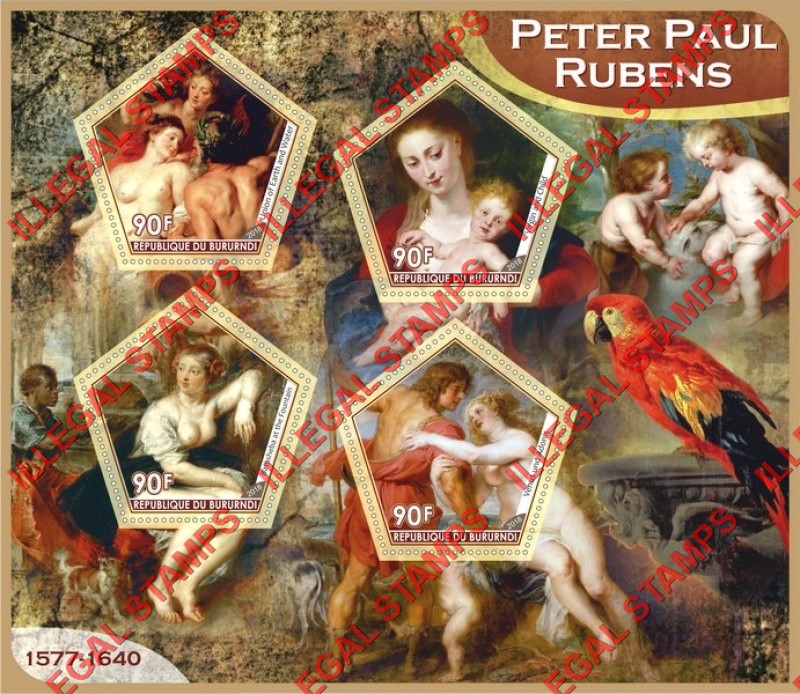 Burundi 2018 Paintings by Peter Paul Rubens Counterfeit Illegal Stamp Souvenir Sheet of 4