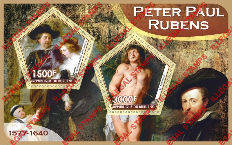 Burundi 2018 Paintings by Peter Paul Rubens Counterfeit Illegal Stamp Souvenir Sheet of 2