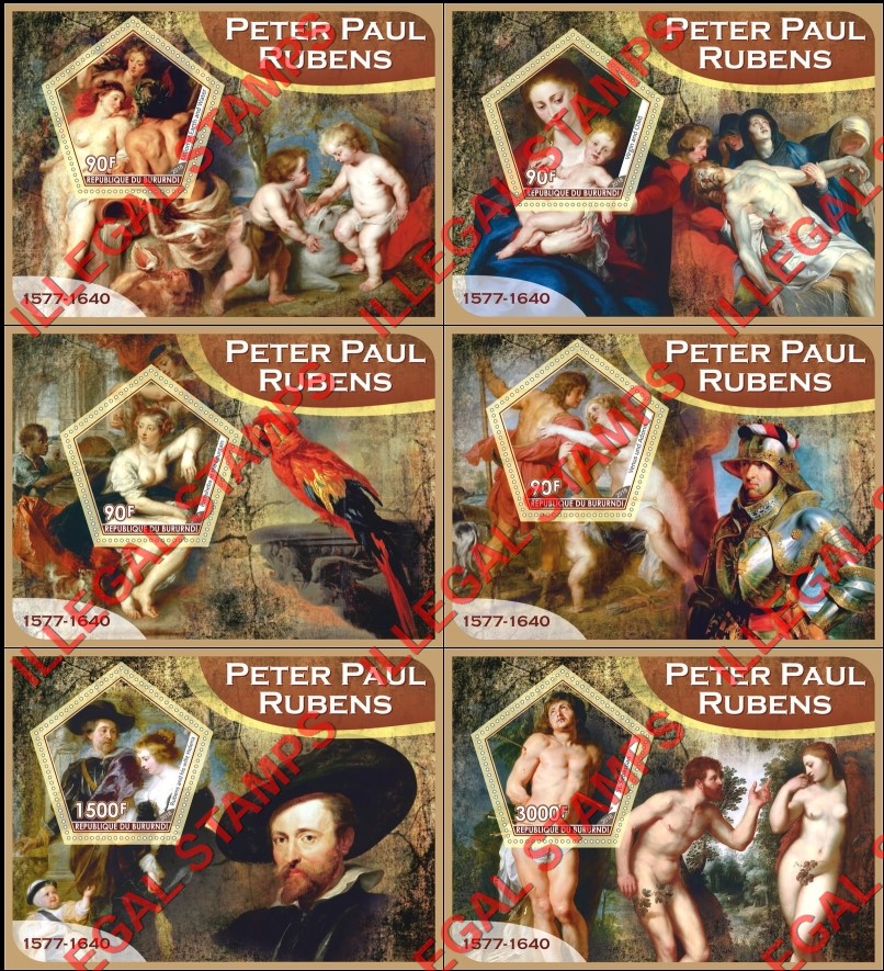 Burundi 2018 Paintings by Peter Paul Rubens Counterfeit Illegal Stamp Souvenir Sheets of 1