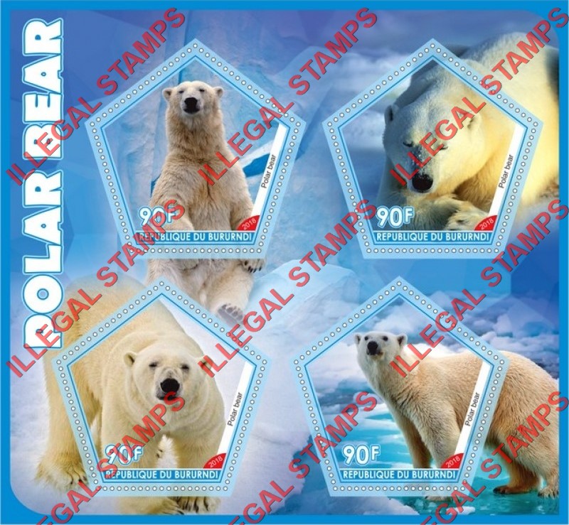 Burundi 2018 Polar Bears Counterfeit Illegal Stamp Souvenir Sheet of 4