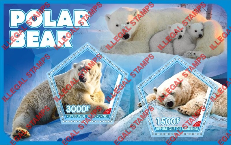 Burundi 2018 Polar Bears Counterfeit Illegal Stamp Souvenir Sheet of 2