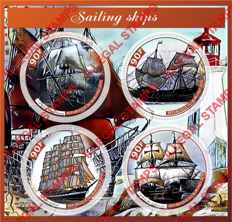 Burundi 2018 Sailing Ships Counterfeit Illegal Stamp Souvenir Sheet of 4