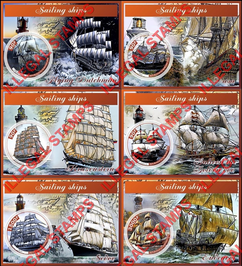 Burundi 2018 Sailing Ships Counterfeit Illegal Stamp Souvenir Sheets of 1