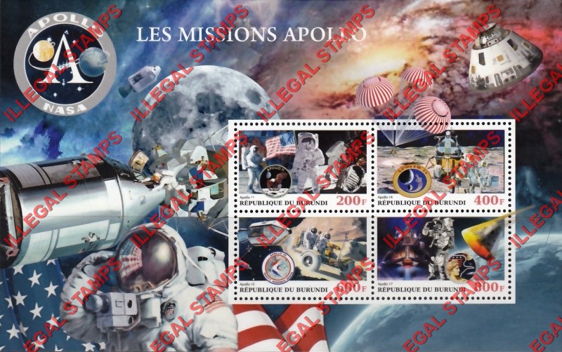 Burundi 2018 Space Apollo Missions Counterfeit Illegal Stamp Souvenir Sheet of 4