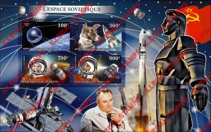 Burundi 2018 Space Soviet Counterfeit Illegal Stamp Souvenir Sheet of 4 (Sheet 1)