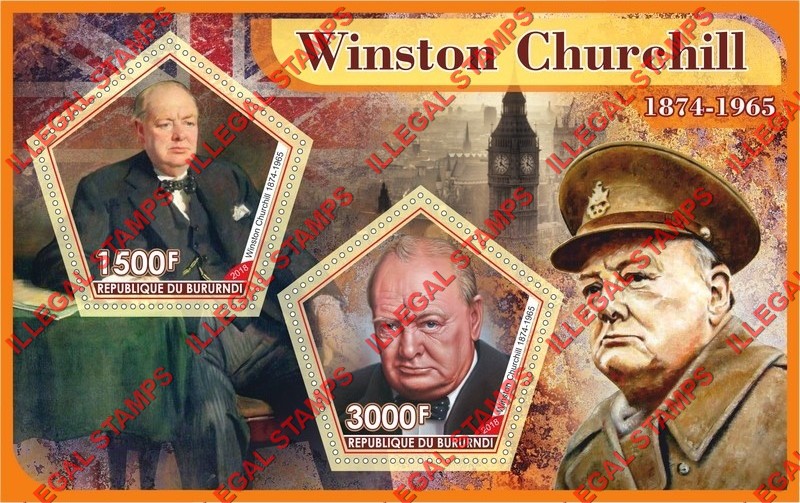 Burundi 2018 Winston Churchill Counterfeit Illegal Stamp Souvenir Sheet of 2