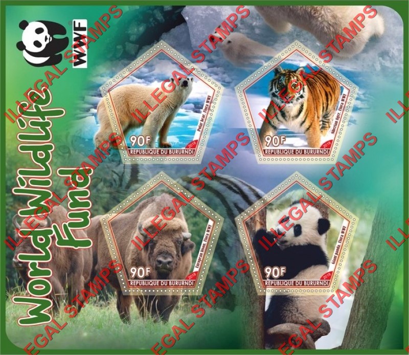 Burundi 2018 World Wildlife Fund (WWF) Animals Counterfeit Illegal Stamp Souvenir Sheet of 4