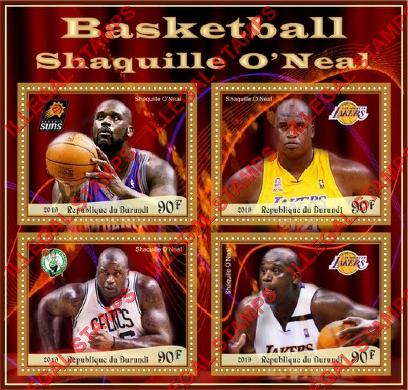 Burundi 2019 Basketball Shaquille O'Neal Counterfeit Illegal Stamp Souvenir Sheet of 4