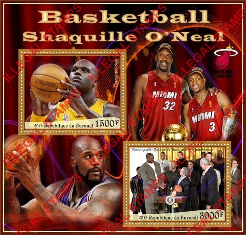 Burundi 2019 Basketball Shaquille O'Neal Counterfeit Illegal Stamp Souvenir Sheet of 2