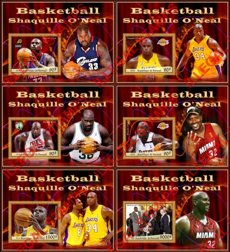 Burundi 2019 Basketball Shaquille O'Neal Counterfeit Illegal Stamp Souvenir Sheets of 1