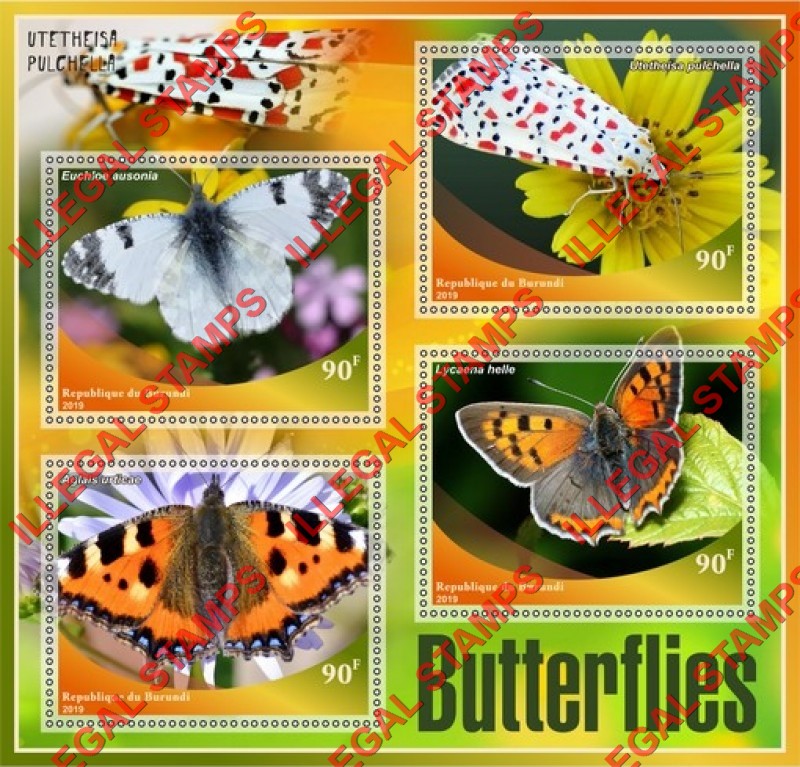 Burundi 2019 Butterflies Counterfeit Illegal Stamp Souvenir Sheet of 4
