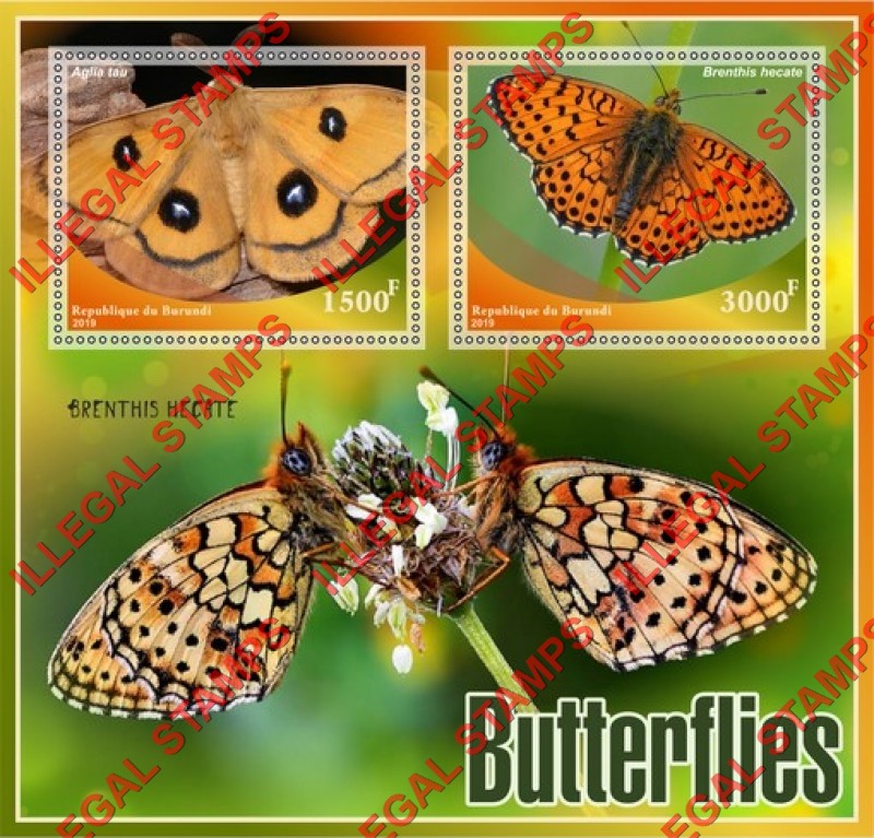 Burundi 2019 Butterflies Counterfeit Illegal Stamp Souvenir Sheet of 2