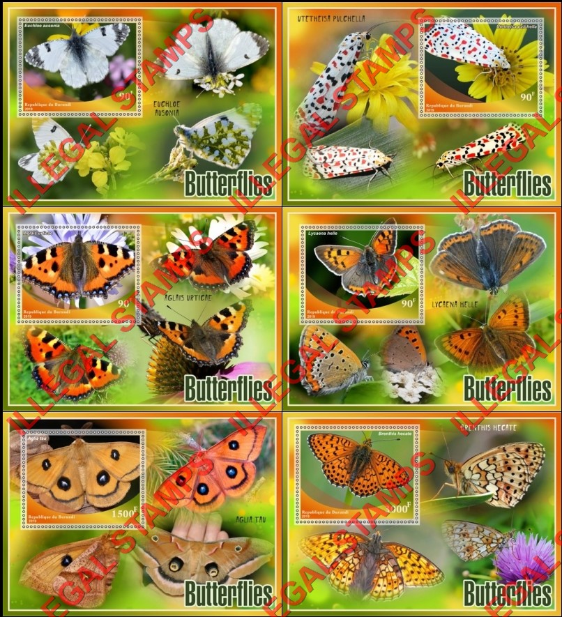 Burundi 2019 Butterflies Counterfeit Illegal Stamp Souvenir Sheets of 1