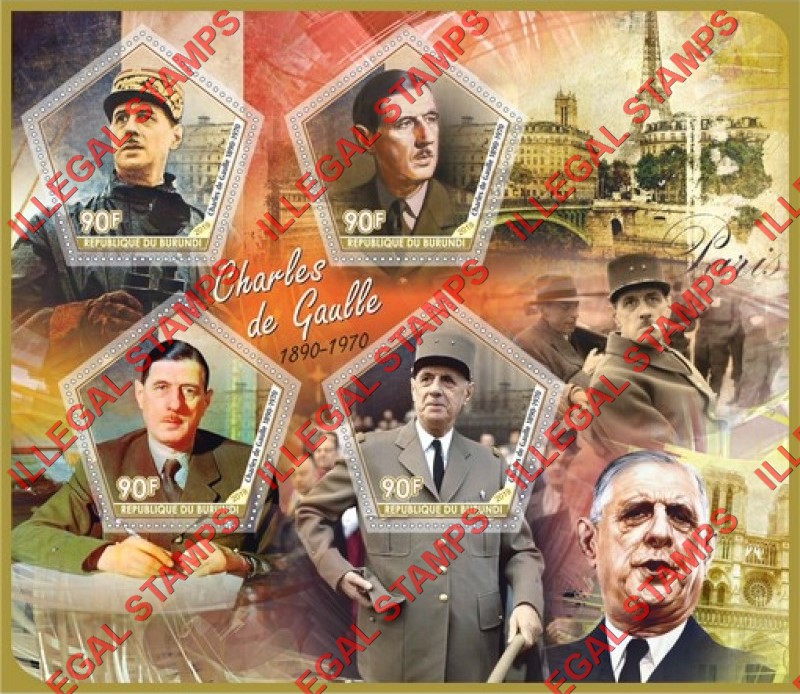 Burundi 2019 Charles de Gaulle Counterfeit Illegal Stamp Souvenir Sheet of 4