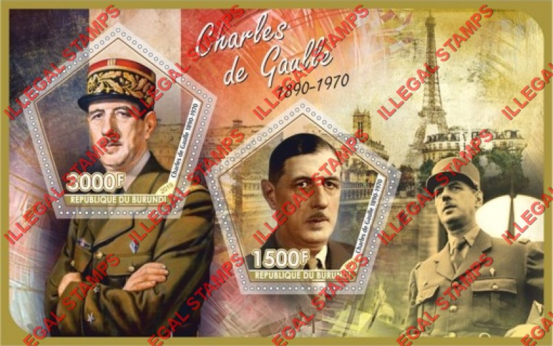 Burundi 2019 Charles de Gaulle Counterfeit Illegal Stamp Souvenir Sheet of 2