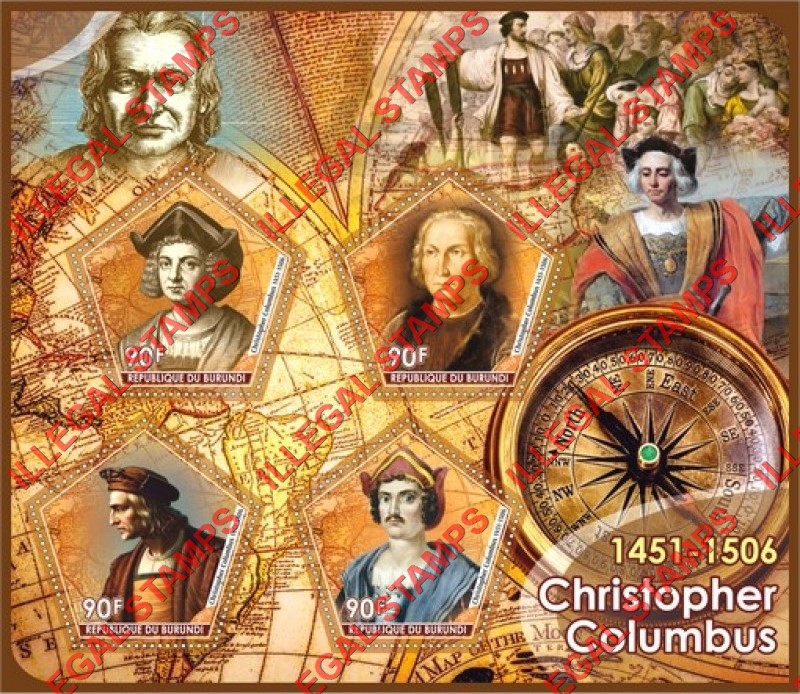 Burundi 2019 Christopher Columbus Counterfeit Illegal Stamp Souvenir Sheet of 4