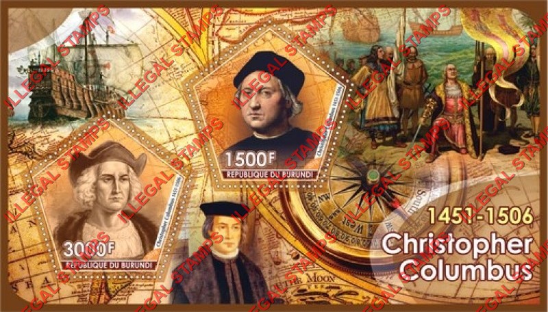 Burundi 2019 Christopher Columbus Counterfeit Illegal Stamp Souvenir Sheet of 2
