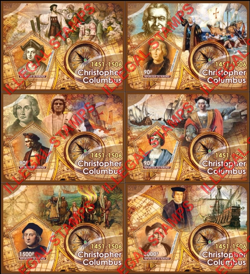 Burundi 2019 Christopher Columbus Counterfeit Illegal Stamp Souvenir Sheets of 1
