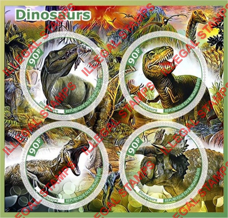 Burundi 2019 Dinosaurs (different) Counterfeit Illegal Stamp Souvenir Sheet of 4